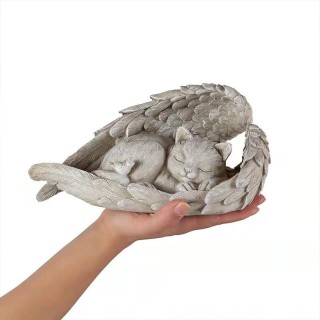 12 cm Mini-Engelstatue für Haustierkatze, Kunstharz, schlafende Engel-Katzen-Skulptur für Haustier-Kätzchen, Gedenkornament,