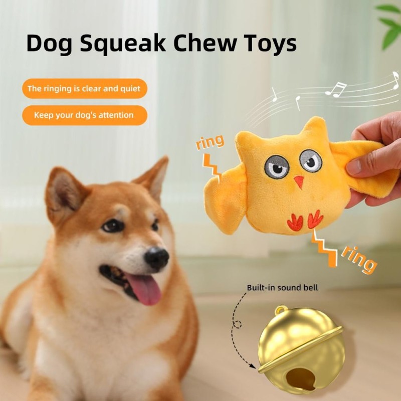 Quietschspielzeug für Hunde in Tierform, quietschendes Kauspielzeug aus Plüsch mit Glöckchen für kleine, mittelgroße und groß