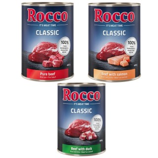 Top-Angebot Rocco Classic 24 x 400 g - Exklusiv-Mix: Rind pur, Rind/Lachs, Rind/Ente