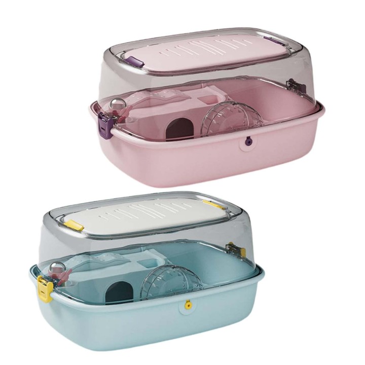 Tragbarer Hamsterkäfig, Hamsterhabitat mit Wasserflasche, zu öffnendes Oberhaus für Mäuse, Rennmäuse, Ratten, Meerschweinchen