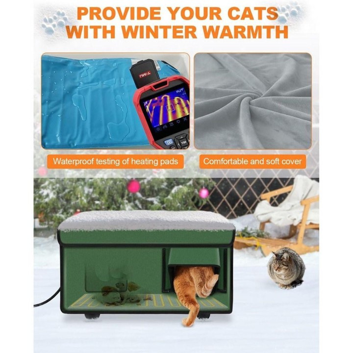 with Cat Heating Pad Heated Cat House for Outside Waterproof and Insulated Cat Bed  Kitty Shelter S dunkelgrau