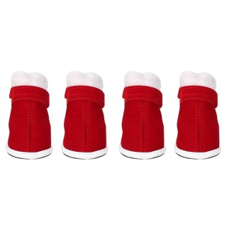 4 Pcs Haustier Baumwolle Weihnachten warme Schuhe Non-slip mit Haken & schleife für Hund Katze Schnee Stiefel 1  1