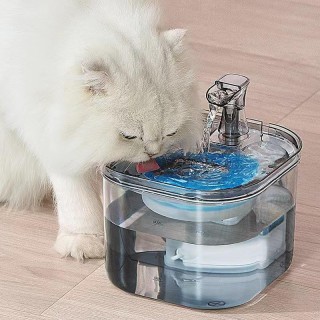 Großer automatischer Wasserbrunnen für Katzen und Hunde, Wasserspender, optisch transparent, 2 l Wasserspeicher, austauschbar