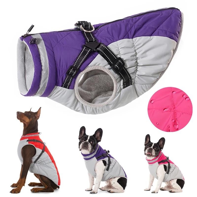 Wasserdichte Haustierjacke für Herbst und Winter mit Geschirr, warme Hundekleidung für kleine große Hunde, Labradormantel, Ch