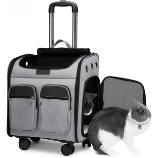 ATUBAN Transportrucksack für Haustiere mit Rädern, atmungsaktiv, Transportrucksack für Haustiere mit Rädern, zusammenklappbar