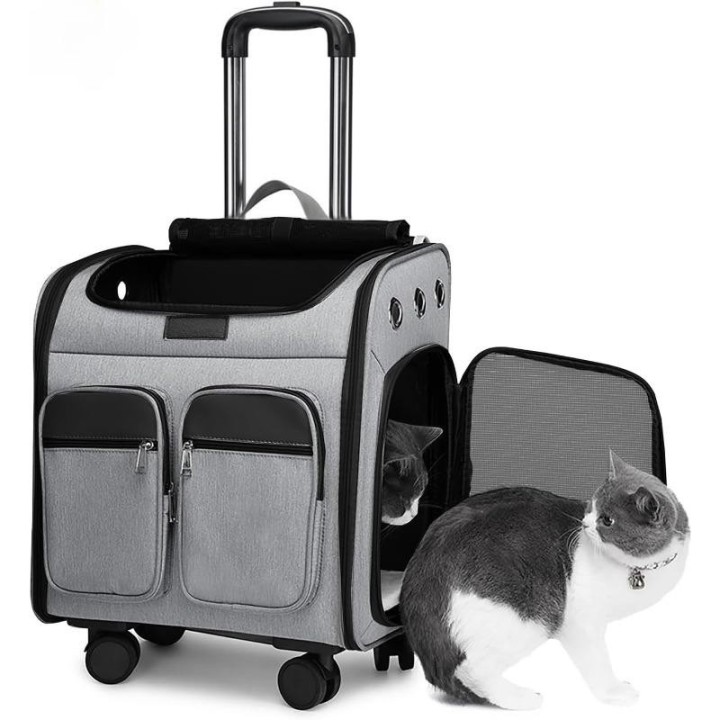 ATUBAN Transportrucksack für Haustiere mit Rädern, atmungsaktiv, Transportrucksack für Haustiere mit Rädern, zusammenklappbar