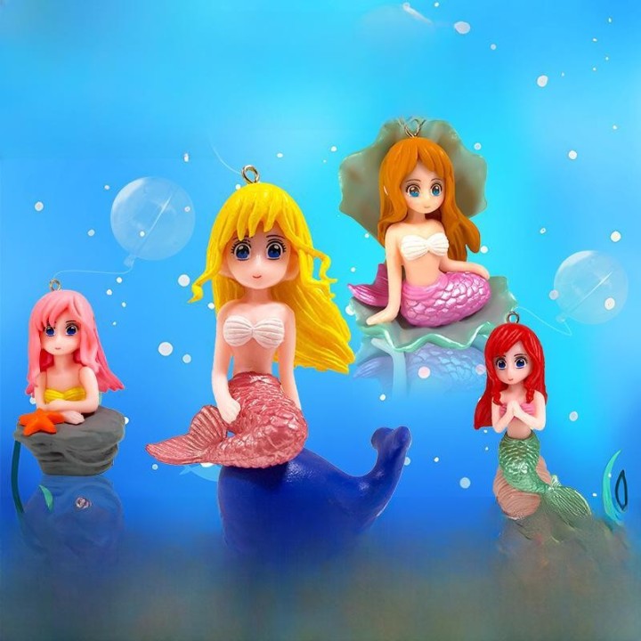 2024 Meerjungfrau-Prinzessin, schwimmender Anhänger, Aquarium-Dekor mermaid princess with ball + string rosa