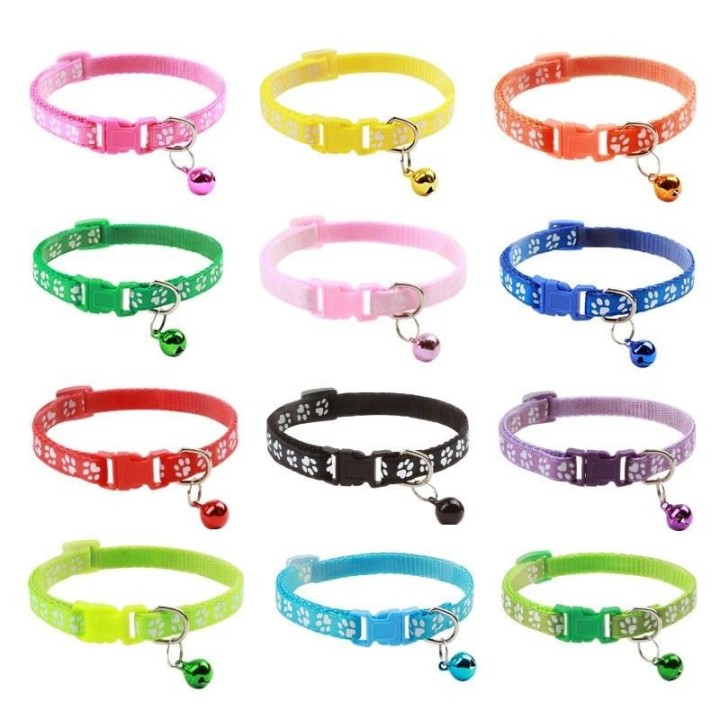 Katzenhalsband, 12 Farben, Katzenhalskette und Katzenpfotenabdruck, verstellbares Halsband, kleines Hundehalsband, Glockenpos