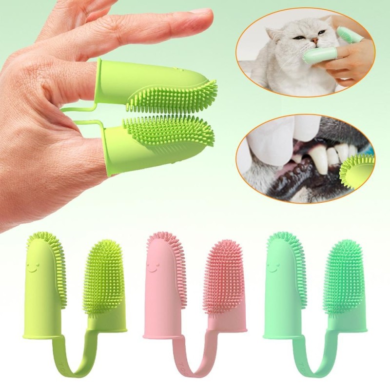 Superweiche Doppelfingerzahnbürste für Hunde, Zahnreinigung für Haustiere, Mundgeruchspflege, TPR-Zahnbürste, Reinigungswerkz