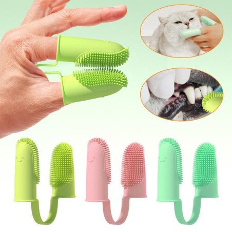 Superweiche Doppelfingerzahnbürste für Hunde, Zahnreinigung für Haustiere, Mundgeruchspflege, TPR-Zahnbürste, Reinigungswerkz