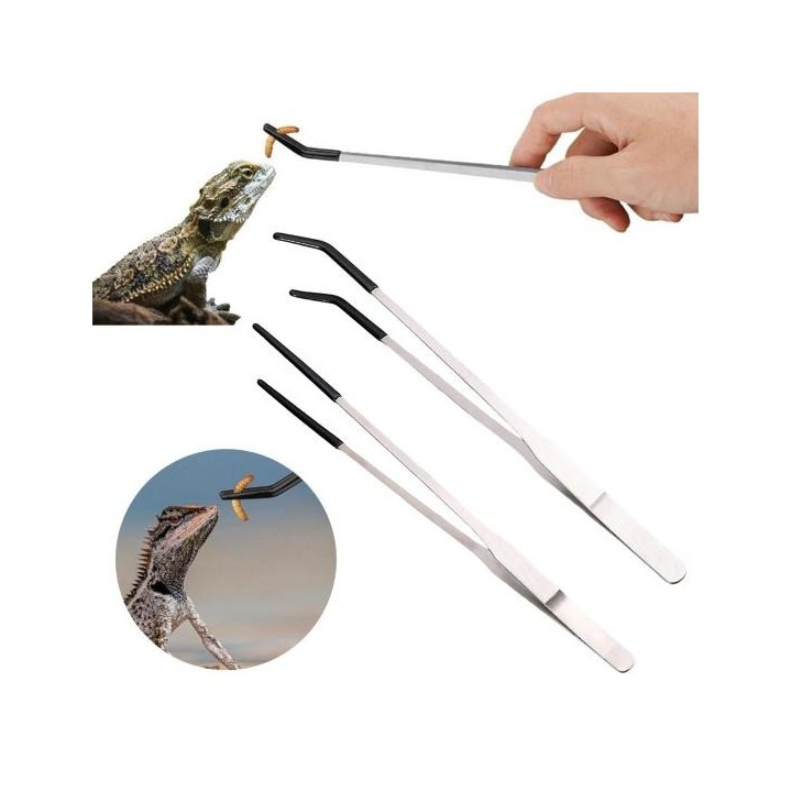 Fütterungszange aus Edelstahl für Reptilien mit Gummispitze, lang, gerade, gebogen, Pinzette, Bartagamen, Schlangen, Tank-Zub