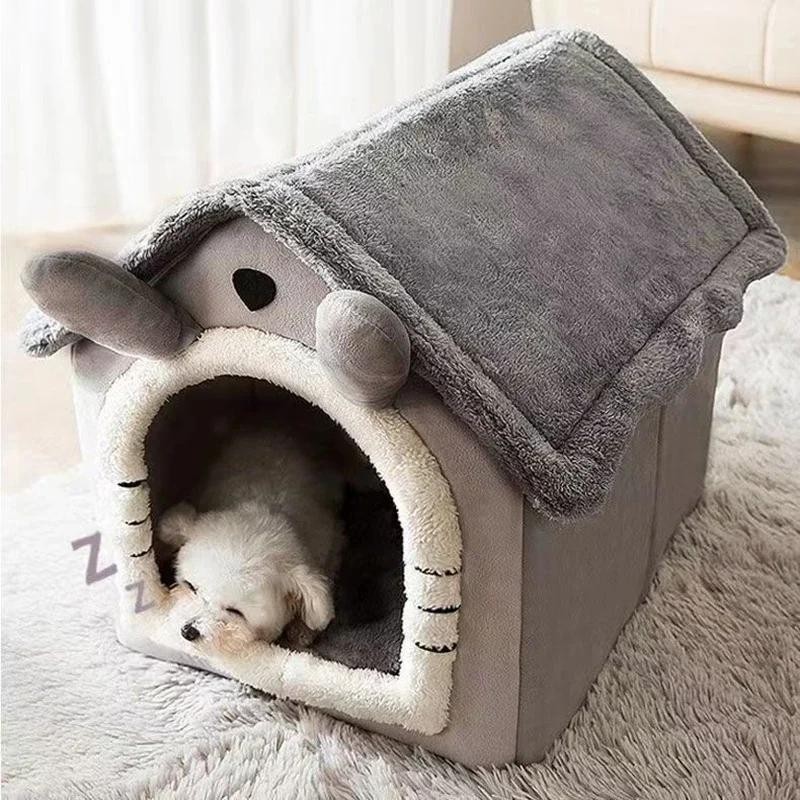 Weiches Haustierbett, Zelthaus, Hundehütte, Katzenbett, warmes Hundehaus für den Innenbereich mit abnehmbarem Kissen, geeigne