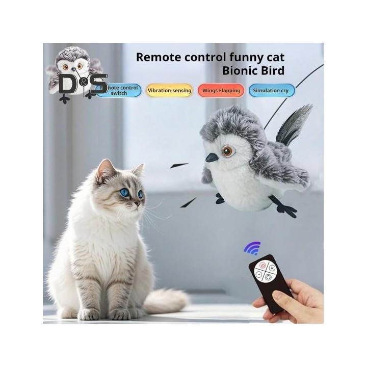 Katzenspielzeug mit flatterndem Vogel, wiederaufladbarer, interaktiver Plüschvogel mit Fernbedienung, automatisch flatterndes