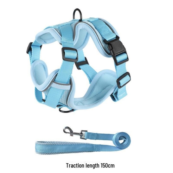 Reflektierendes, atmungsaktives Hundegeschirr- und Leinen-Set für kleine bis mittelgroße Hunde L, leash schwarz