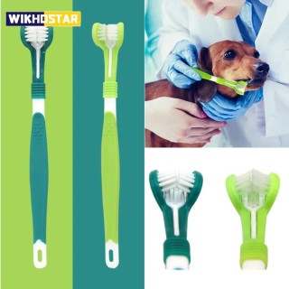 3-seitige Haustierzahnbürste, Hundezahnbürste aus Kunststoff, entfernt Mundgeruch, Zahnstein, reinigt den Mund, Zahnpflege fü