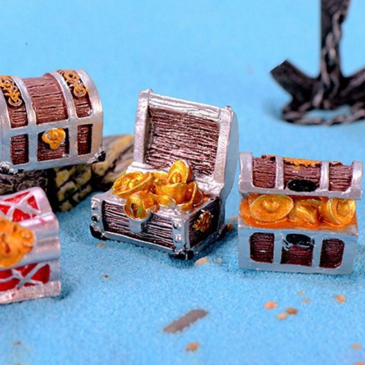 Mini-Aquarium-Ornamente, goldene Schatzkiste, Dekoration für Zuhause und Garten 1