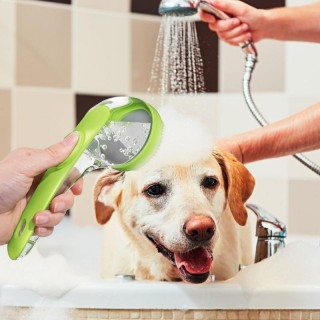 Hundeshampoo-Bürste, Waschbürste mit Seifenspender, Hunde-/Katzenpflege, Duschbürste, Badeschrubber für kurz- und langhaarige