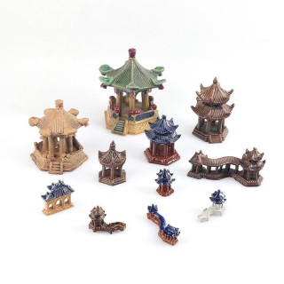 Aquarium Landschaft Dekoration: Wasserabsorbierender Steingarten- und Keramikpavillon-Bonsai-Ornament color. Qifen New Pavili