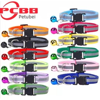 Reflektierendes Haustierhalsband mit schwarzer Schnalle, Glöckchen und Aufnäher für Hunde und Katzen null grün