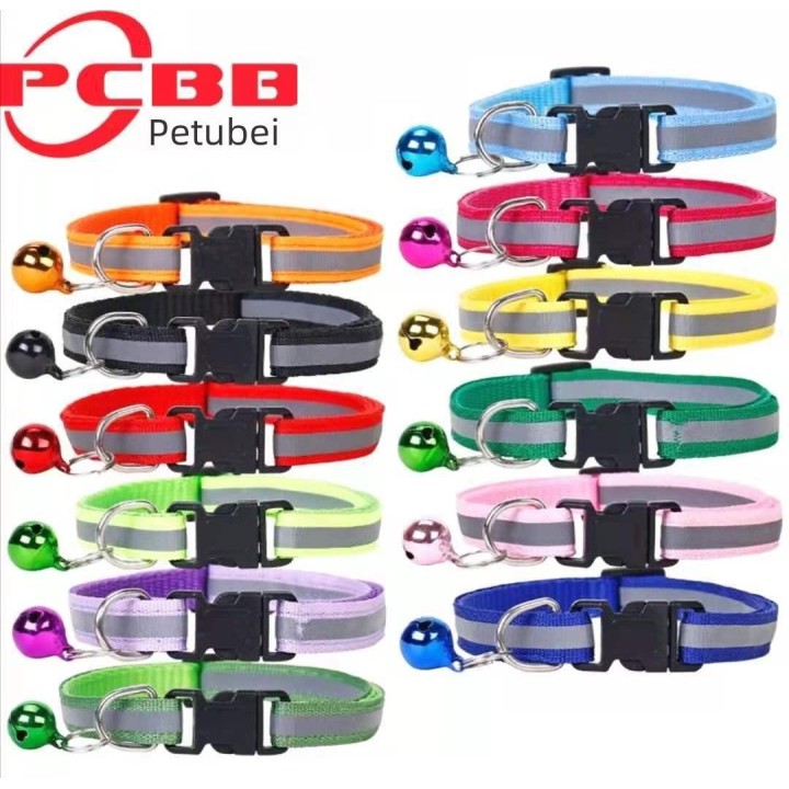 Reflektierendes Haustierhalsband mit schwarzer Schnalle, Glöckchen und Aufnäher für Hunde und Katzen null grün