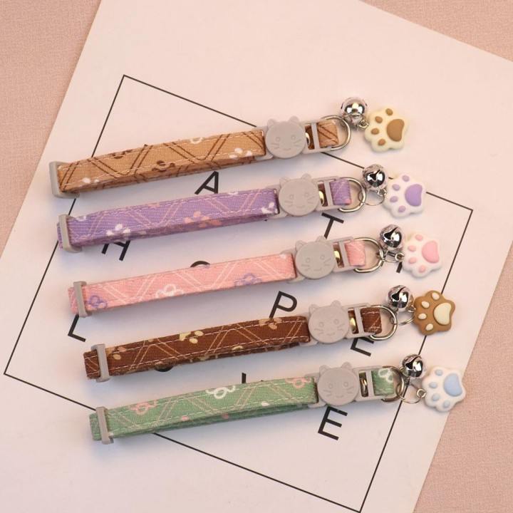Verstellbares Katzenhalsband mit Fußabdruck für Haustiere, süßes Halsband mit Glöckchen für kleine Hunde, Welpen, Kätzchen, H