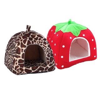 Weiche Erdbeere Leopard Haustier Hund Katze Haus Zelt Zwinger Doggy Winter Warme Kissen Korb Tier Bett Höhle Haustier Produkt