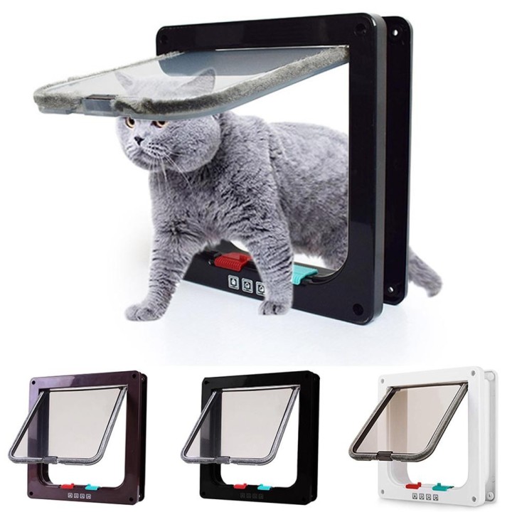 3 Größen Kleines Haustiertor ABS 4-Wege-Sicherheitsschloss Kätzchen Welpen Hund Katze Klappentür M braun