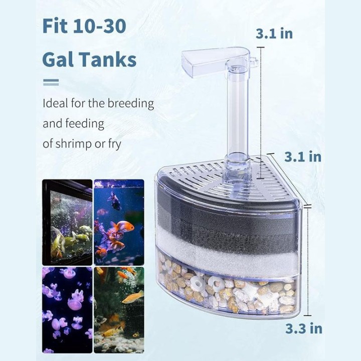 Pneumatischer Mehrschichtfilter für Aquarien, Eckschwammfilter, leiser Bioschaumfilter für Garnelen und kleine Fische 8*10cm