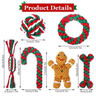6 Stück Weihnachtsspielzeug aus Seil für mittelgroße und kleine Hunde, die kauen, Weihnachts-Zuckerstangen-Kauspielzeug für H