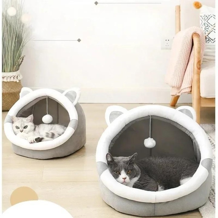 Winterwarmes Netz, rotes Katzenfutter, Katzenohrennest, rundes, halbgeschlossenes Katzennest, Hundenest, abnehmbares und wasc