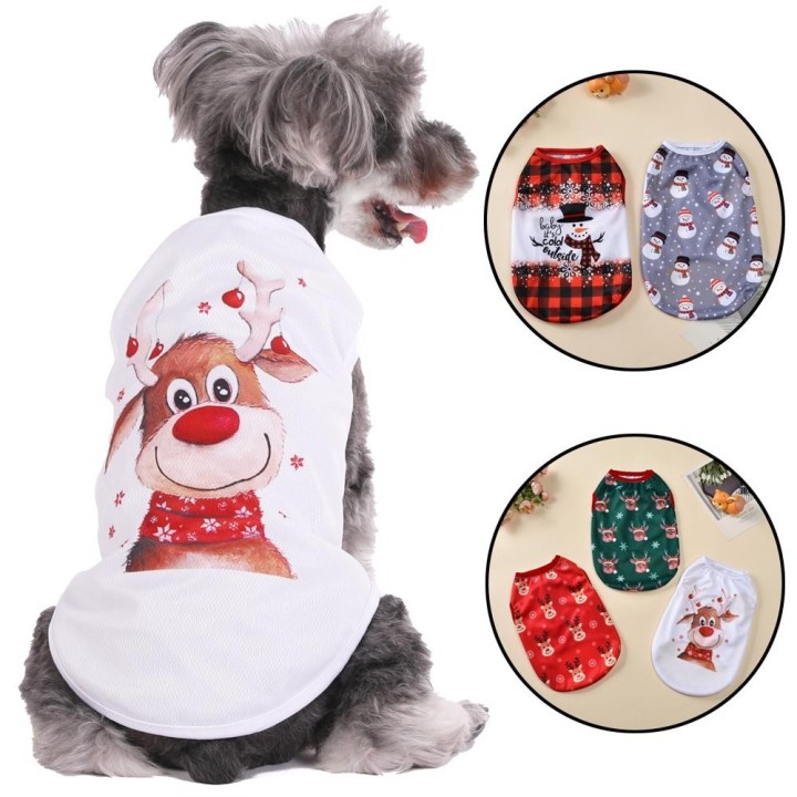 Hundeweste-T-Shirt mit weihnachtlichem Hirsch-Print für kleine und mittelgroße Hunde und Katzen, weich, gemütlich, atmungsakt