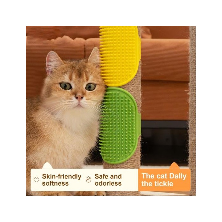 Kratzbürste für das Katzengesicht, Wand- und Eck-Selbstreinigungshandschuh, Massagewerkzeug, katzenschonende Kammzähne aus Si