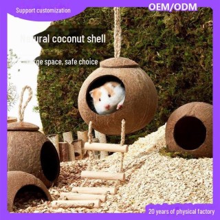 Natürliches Hamsterversteck aus Kokosnussschalen: Gemütliches Kletter-, Schlaf- und Landschaftsnest für Kleintiere, Vögel und