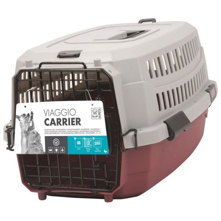 M-PETS Viaggio Carrier S Transportbox - 58,4x38,7x33cm - Bordeaux und Grau - Für Hunde und Katzen