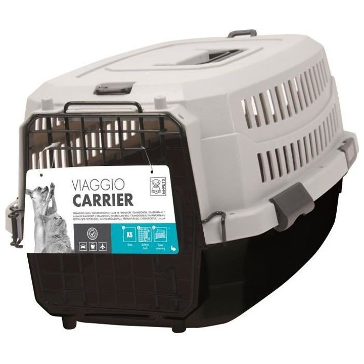 M-PETS Caisse de transport Viaggio Carrier S - 58,4x38,7x33cm - Noir et gris - Pour chien et chat