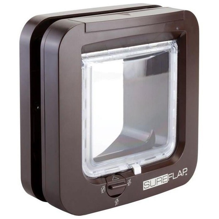 SUREFLAP Katzenklappe mit Mikrochip – Braun – 142 mm x 120 mm (Speicherung von bis zu 32 Chips)