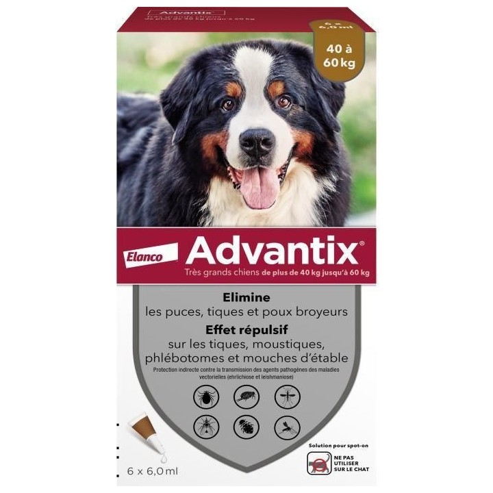 ADVANTIX Antiparasitenlösung für Hunde, sehr große Rassen, 40 bis 60 kg, 6 Pipetten