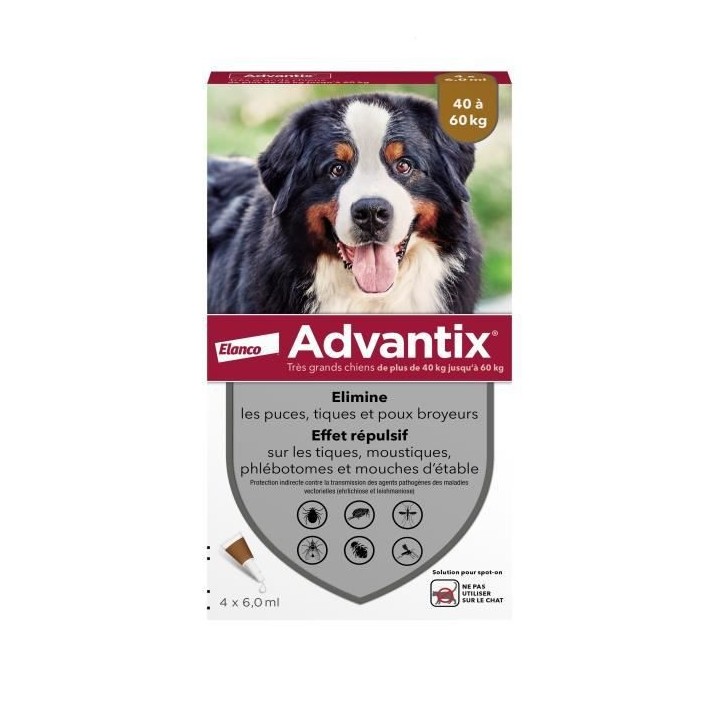 Advantix Dog Parasite Solution Sehr große Rasse 40 bis 60 kg 4 Pipetten