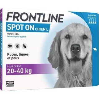 FRONTLINE Spot On Dog L – 20 bis 40 kg – 4 Pipetten – Flöhe, Zecken und Läuse