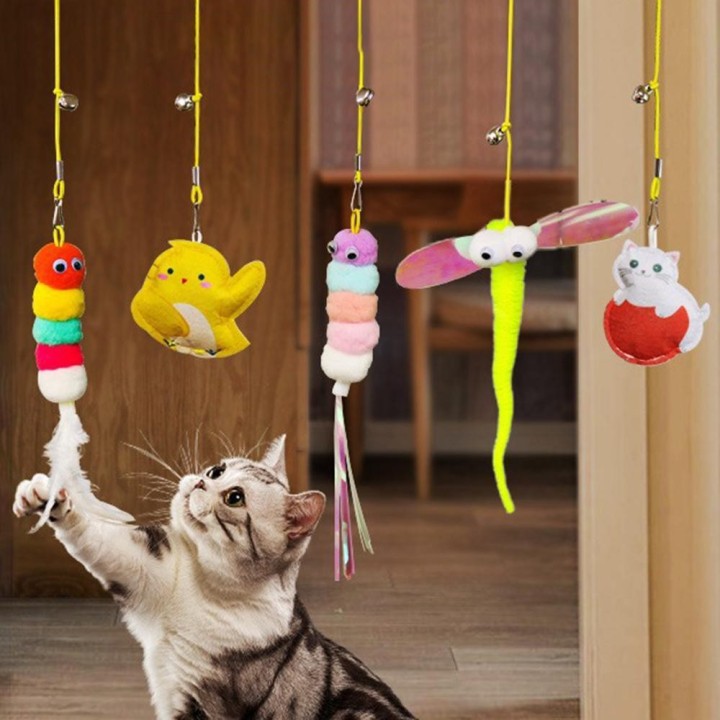 1PC Katze Hängen Katze Spielzeug Hängen Tür Elastische Seil Katze Stick Feder Haustier Liefert Für Katzen Und Hunde
