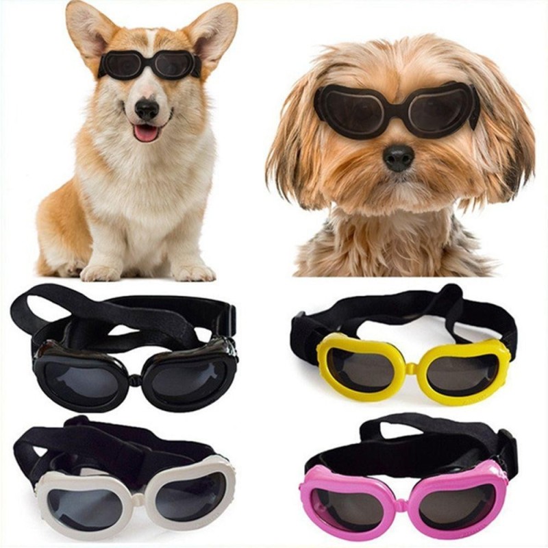 Hundesonnenbrille, UV-Schutzbrille, Schutzbrille mit verstellbarem Riemen, wasserdichte Outdoor-Haustierbrille gelb