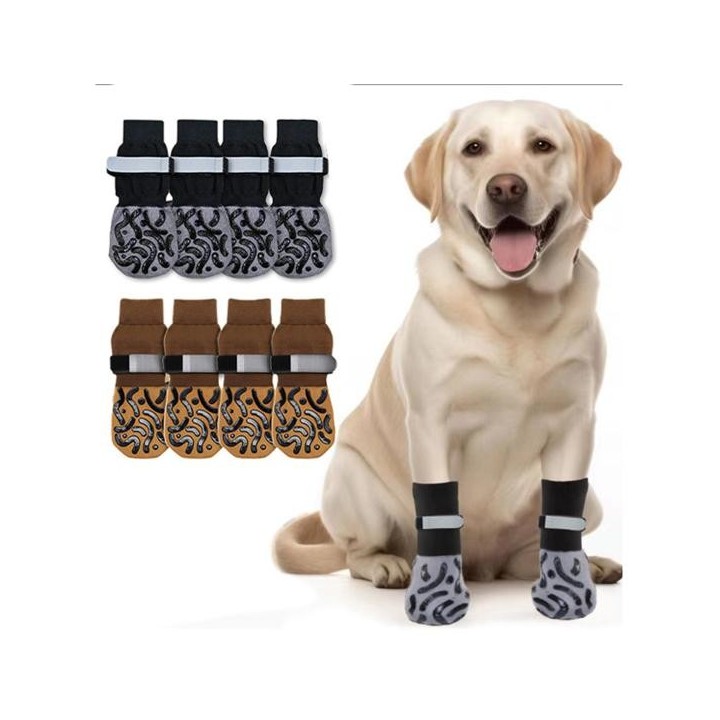4 Stück rutschfeste Hundesocken mit Silikongreifern, Verhinderung des Leckens der Pfoten, verstellbarer Riemen, atmungsaktive