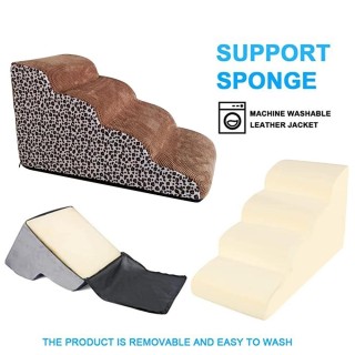 Hundetreppe, rutschfeste Haustierrampe, Treppe, Hunderampe für Bett, Haustier-Hundestufen, 4 Ebenen, Trainingstreppe braun