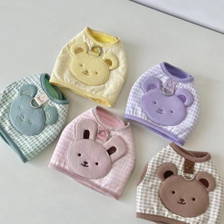Brustgurt für Haustiere, niedlicher karierter Bär, mit Zugseil, atmungsaktives Brust- und Rückenset, Teddybären, Hunde, ausge