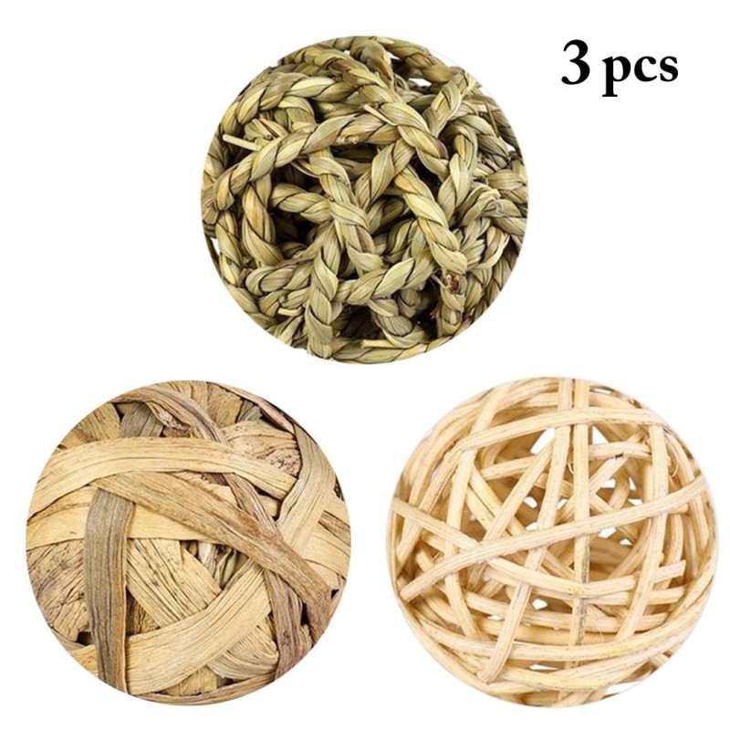 3 Stück Hamsterspielzeug, natürliches Kauspielzeug für Kleintiere, Kaninchen, Vögel, Papageien, Spielspielzeug aus Rattanbäll