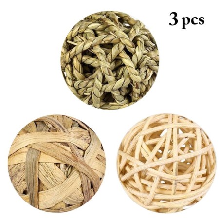 3 Stück Hamsterspielzeug, natürliches Kauspielzeug für Kleintiere, Kaninchen, Vögel, Papageien, Spielspielzeug aus Rattanbäll
