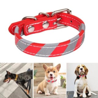 Hundehalsband Reflektierender Streifen Fünf Löcher Drahtschnalle Kopf Haustier Hundehalsband S rot