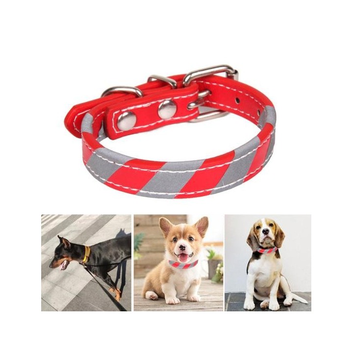 Hundehalsband Reflektierender Streifen Fünf Löcher Drahtschnalle Kopf Haustier Hundehalsband S rot