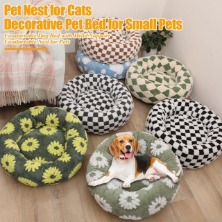 Rundes Hundebett mit erhöhten Kanten, rundes Donut-Katzennest aus Plüsch mit rutschfester Unterseite, gemütliches Haustierbet