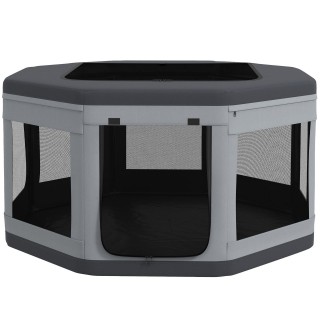 Welpenauslauf Welpenlaufstall mit Tragetasche, Mesh-Fenster, Oxford, Grau